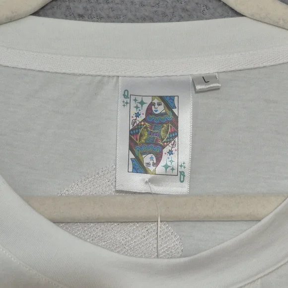 NWT Queen of Sparkles Women's White Short Sleeve Multi Wine Glass Tee Sequins L - Picture 3 of 8